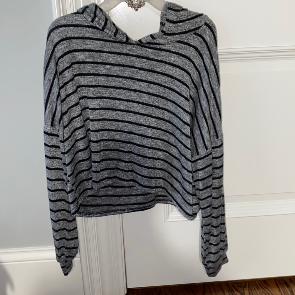 Gray and Black Striped Olivia Rae Hoodie Sweater Size XL